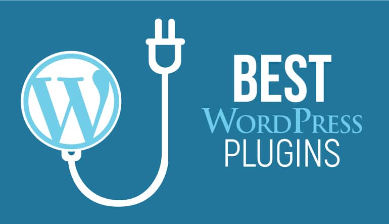 WordPress logo with plug attached. Text displayed says "Best WordPress Plugins"