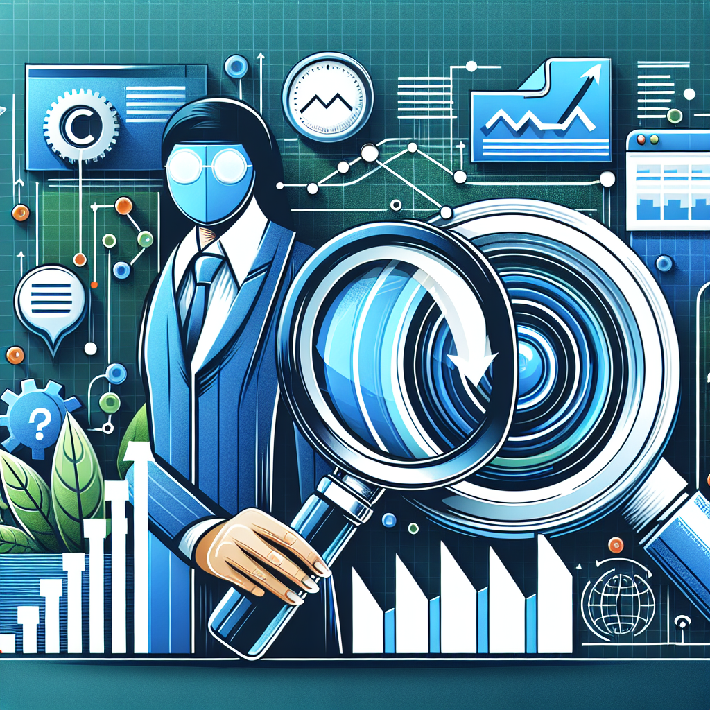 Professional SEO illustration with analytics charts and search optimization symbols for latest trends article