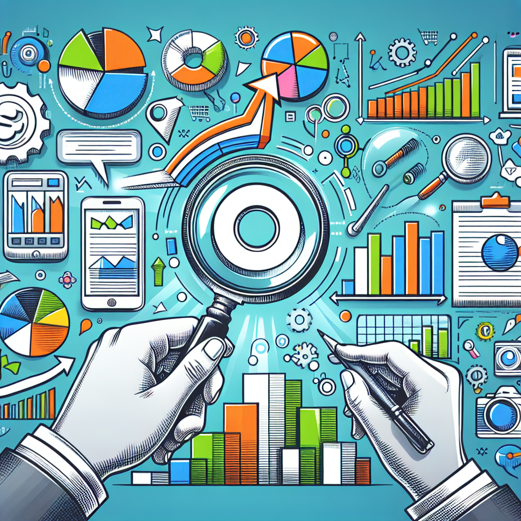 Professional SEO illustration with analytics charts and search optimization symbols for latest trends article