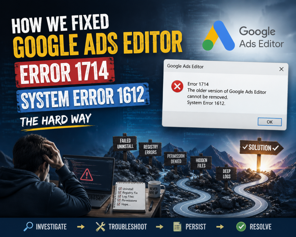 How We Fixed Google Ads Editor Error 1714 (System Error 1612) — The Hard Way