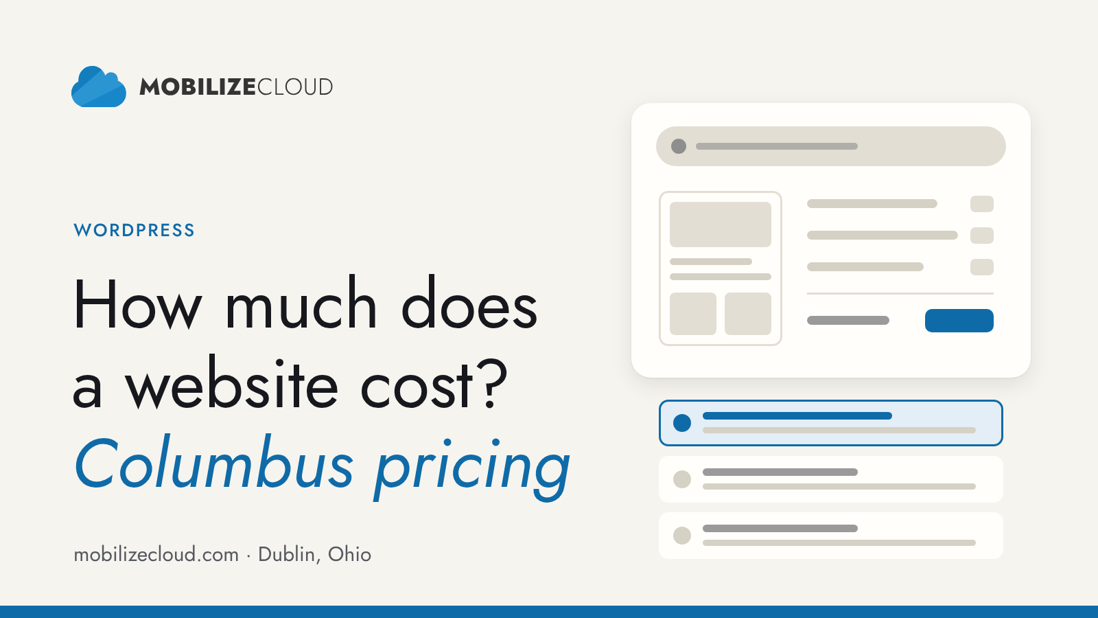 How much does a website cost? Columbus pricing guide from Mobilize Cloud with a website quote illustration